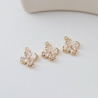 Flower Charm, Cubic Zircon Crystal Flower Pendant, CZ Earring Charms,  Real Gold Plated Brass Earring Charms, Jewelry Findings D0306
