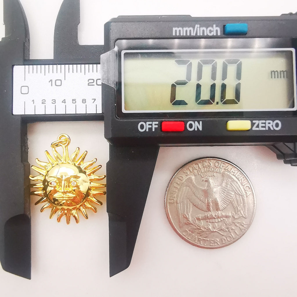 Sun Charm, Sunny Face Round Pendant, 18K Gold Plated, 20mm, 29.8mm, Necklace Making Charm, Jewelry Findings