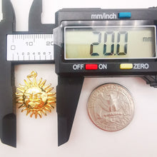 Load image into Gallery viewer, Sun Charm, Sunny Face Round Pendant, 18K Gold Plated, 20mm, 29.8mm, Necklace Making Charm, Jewelry Findings