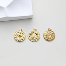 Load image into Gallery viewer, Round Badge Pendant, Star pendant, CZ Pave Pendant, 18K Gold Plated, Necklace Making Charm, Jewelry Findings S1305
