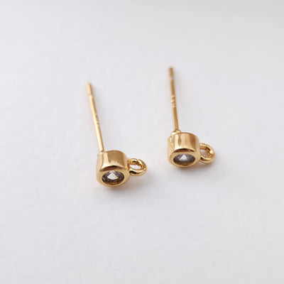 Tiny Ear Post with Loops, S925 Silver Ear Pin Nickel Free, Micro CZ Pave, 6.6*4.3mm, 18K Gold Plated Stud Earring Finding S1189