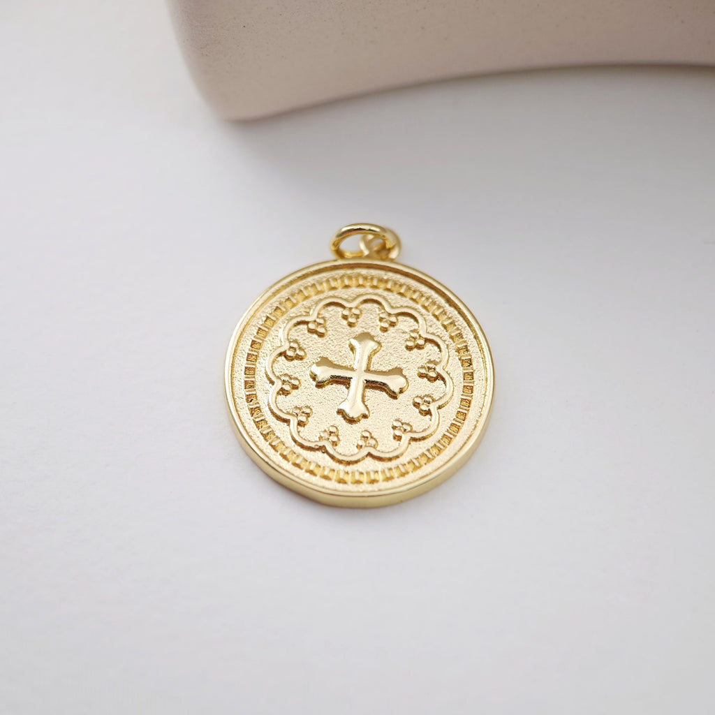 Cross Charm, Coin Pendant, Rectangle Connector, 18K Gold Plated CZ Pave Religions Pendant, Necklace Making Charm, Jewelry Findings S1168