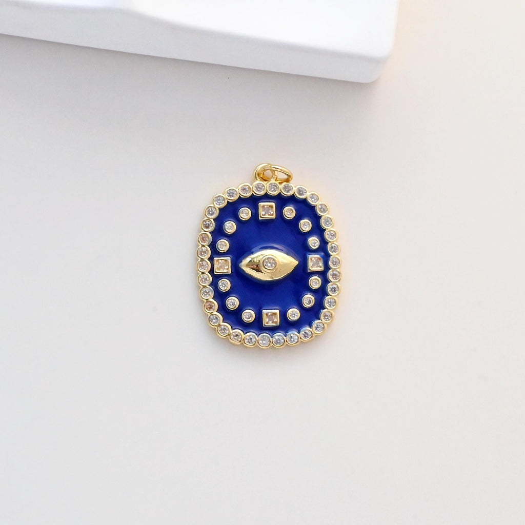 سحر عين الشر، مطلية بالذهب عيار 18 قيراطًا، سحر عين من المينا، مرصعة بأحجار الزركونيا المكعبة، قلادة عين الشر، سحر صنع القلائد، نتائج المجوهرات S1336
