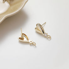 Load image into Gallery viewer, Gold Polished love heart CZ Earring Post,  14K Gold Nickel Free Earrings, S925 Silver Ear Pins, 20mm, Heart Shape Ear Stud with Loop bb137