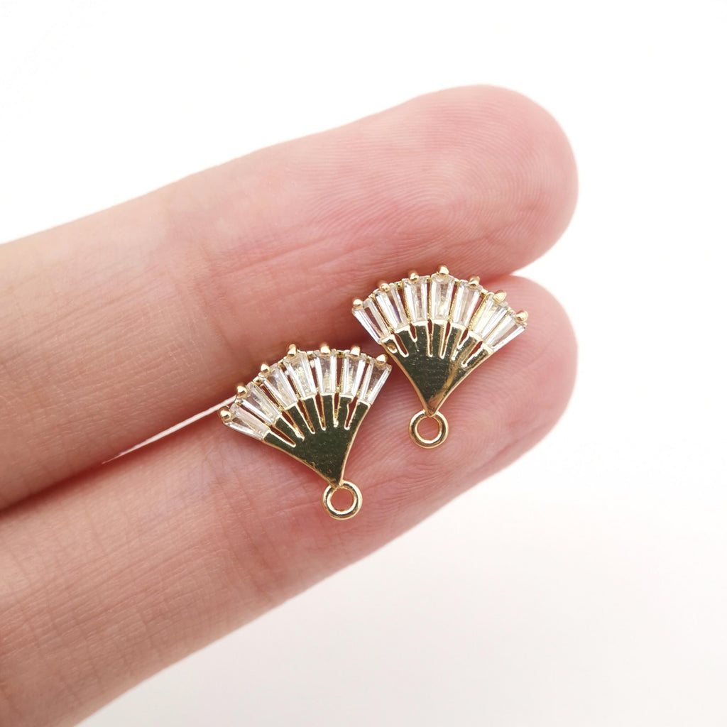 Cubic Zirconia Flower Post Earrings, Gold Plated Earring Post with Loop, Hypoallergenic, Handmade Earring Finding,DIY Earring Supplies D0256