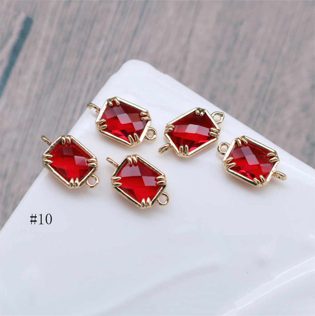 10pcs Rectangular Connector, Cubic Zircon Crystal Pendant, Bracelet Necklace Pendant, 14K Real Gold Plated, Jewelry Findings HL024-F054