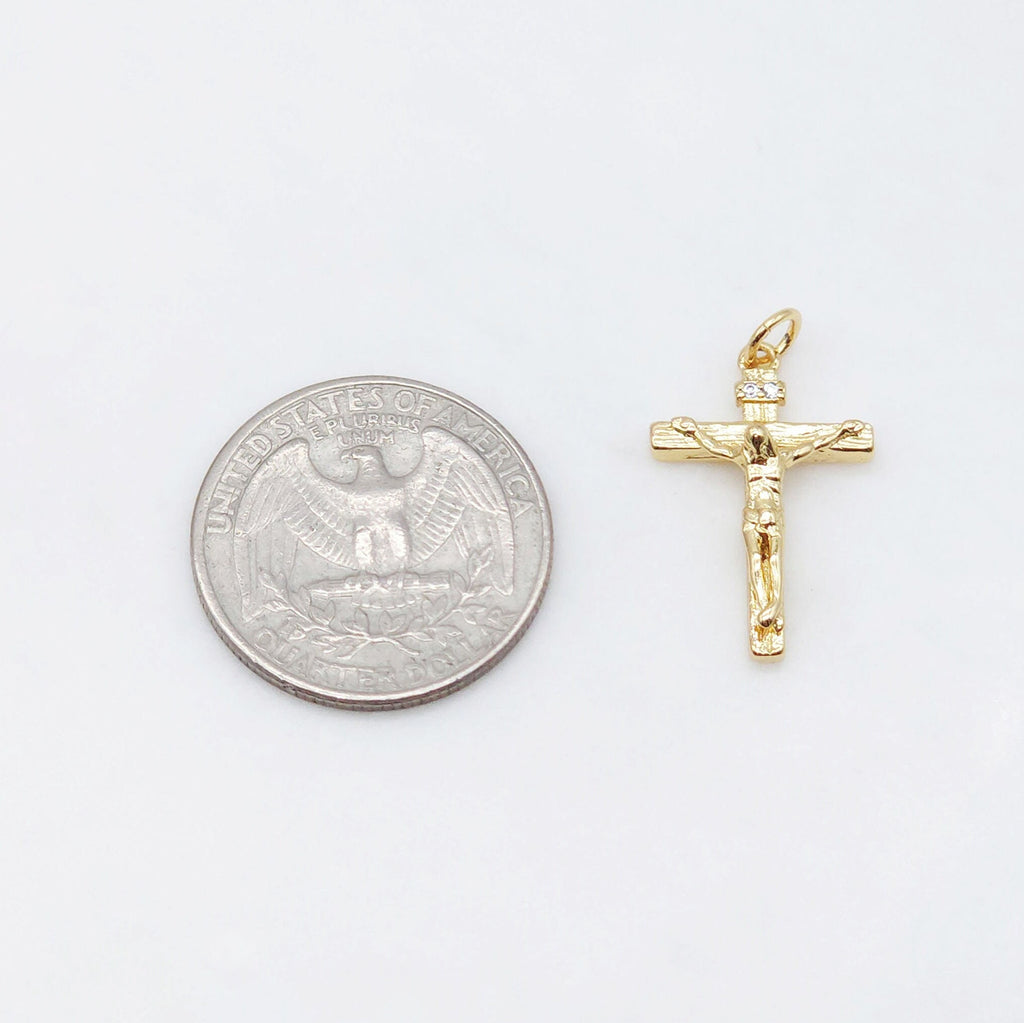 Gold Crucifix Cross Charm, 18K Gold Plated, Crucifix Pendant , 23.5x15.4mm, Religion Jewelry Findings S20481