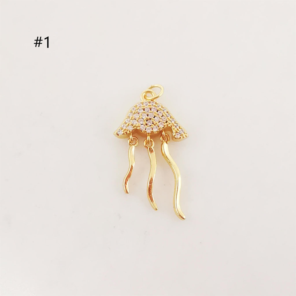 Enamel Marine Life Charms, Jellyfish, Seashell, Fishtail Pendant, Gold Plated Cubic Pave Charms, Bracelet Making, Jewelry Findings S20239