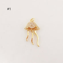 Load image into Gallery viewer, Enamel Marine Life Charms, Jellyfish, Seashell, Fishtail Pendant, Gold Plated Cubic Pave Charms, Bracelet Making, Jewelry Findings S20239