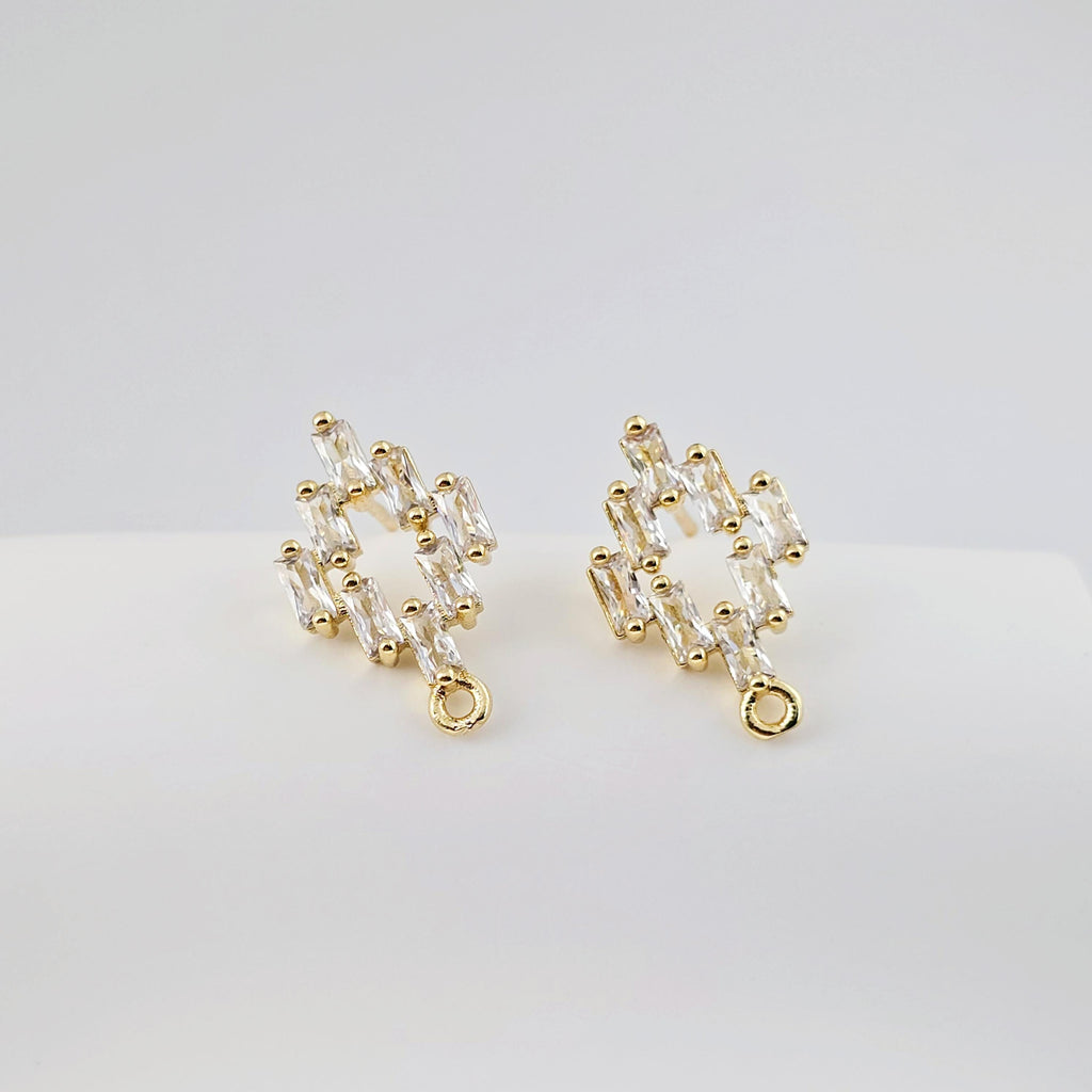 أقراط على شكل معين من الزركونيوم المكعب، مطلية بالذهب، مزودة بحلقة، مضادة للحساسية، مصنوعة يدويًا، أدوات صنع أقراط بنفسك D0264