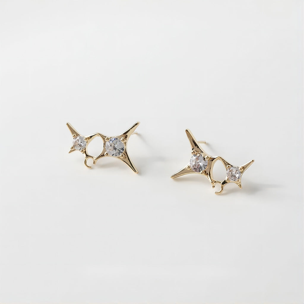 قرط مزدوج مرصع بالكريستال المرصع، ذهبي/فضي، أقراط من الفضة الإسترليني 925 خالية من النيكل، نتائج قرط مضادة للحساسية GE055