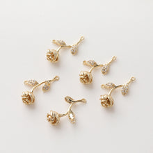 Load image into Gallery viewer, Gold Rose Flower Connector Charm with loops, CZ Pave Flower Charm Pendant for Bracelet Necklace Earring, Jewelry Findings JH029