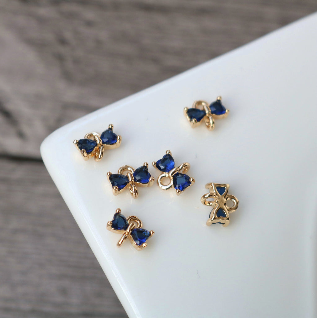 10pcs Tiny Bow Connector, 14k Gold CZ Pave Pendant, Bracelet Necklace Pendant, Real Gold Plated, Jewelry Findings HL105-F103