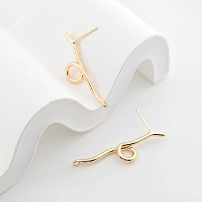 Long Line Post With Loop, 18k Gold Chain Round Stud Earring Nickel Free, Hypoallergenic Earring Findings ZX298