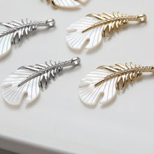 Load image into Gallery viewer, Feather Shell Pendant, Real Gold/Silver Plated, CZ Pave, Jewelry Making Findings GZ533