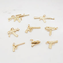 Load image into Gallery viewer, Gold Gun Charms, 18K Gold Plated Gun Pendant, Weapon Pendant, Necklace Charms, Jewelry Findings S20362