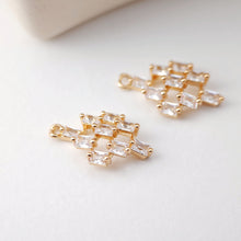 Load image into Gallery viewer, CZ Pave Rhombus Pendant, Cubic Pendant, Earring Connectors, Real Gold Plated Brass Earring Charms, Jewelry Findings D0078