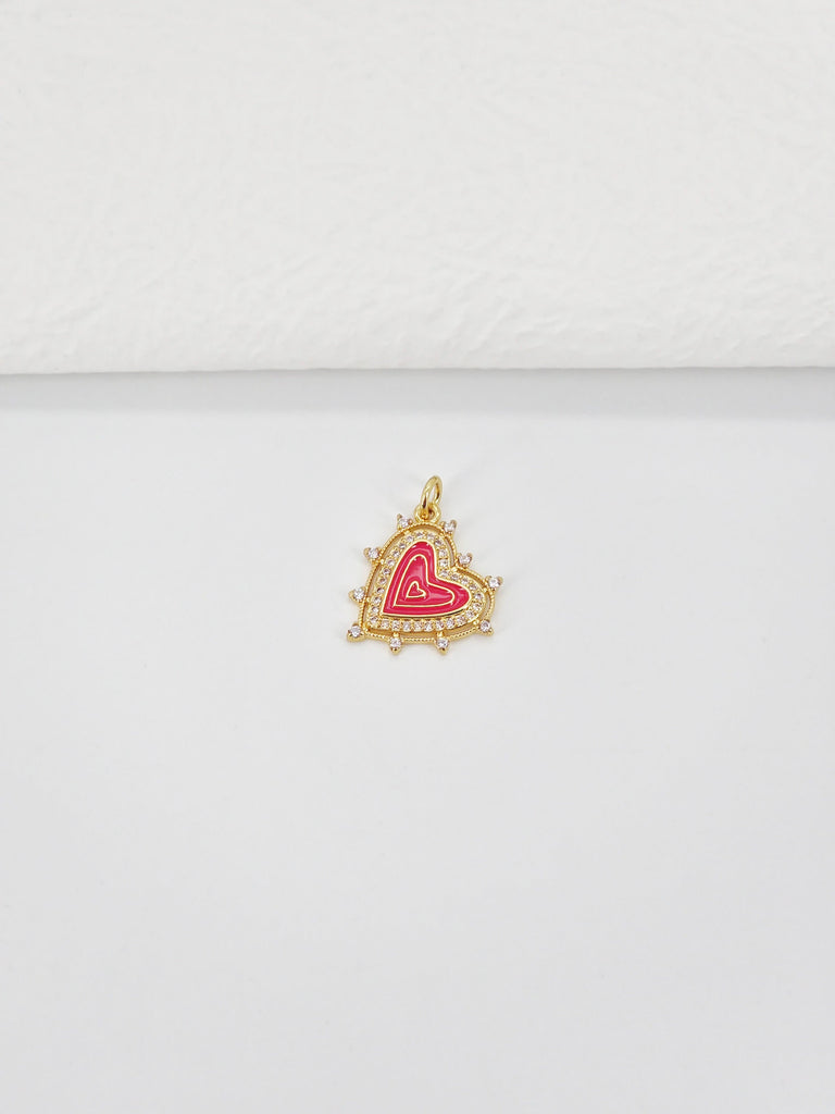 Enamel Heart Charm, 18K Gold Plated Heart Pendant, CZ Pave, Necklace Bracelet Making Pendant S20779