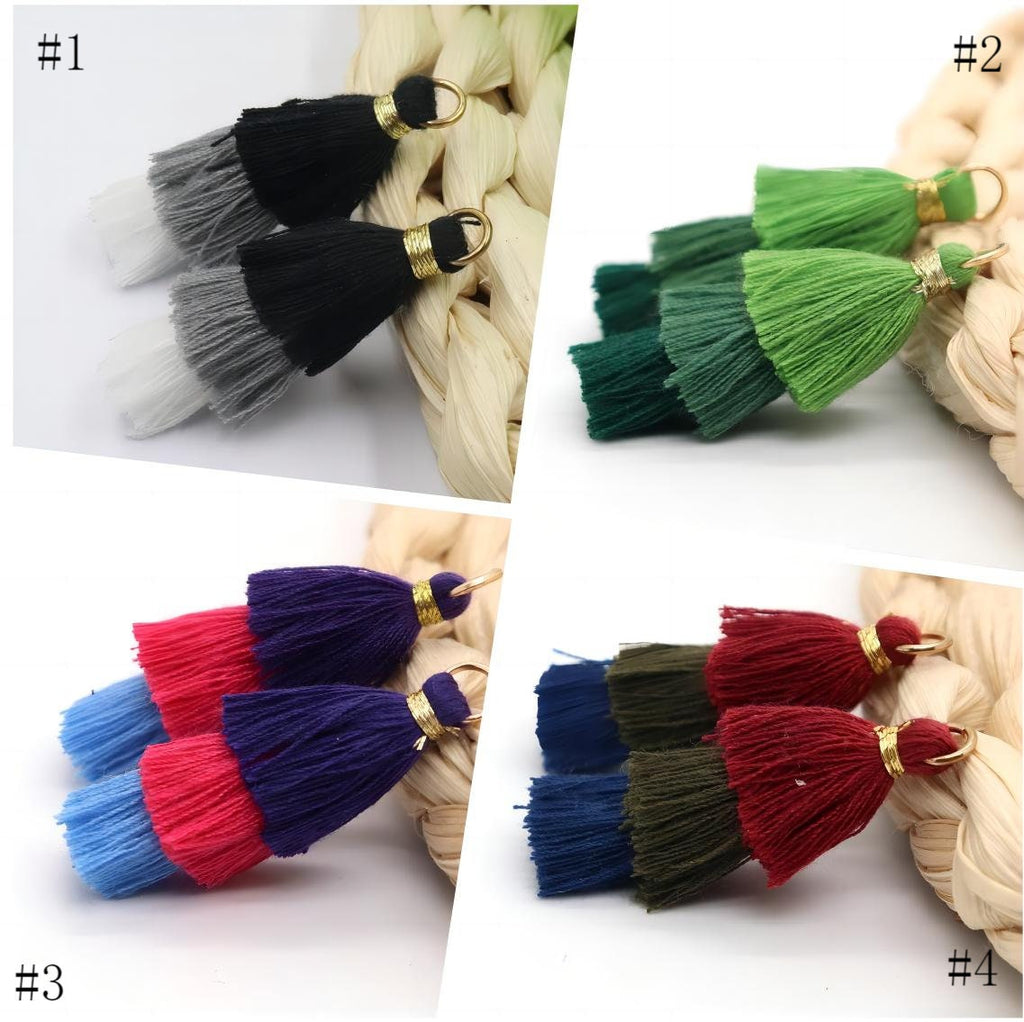 10pcs- Triple Tiered Tassels, Cotton Tassels, Colorful Tassel with gold Jump Ring, 34mm, For Earring Making, Bracelet Making Pendant XXX04