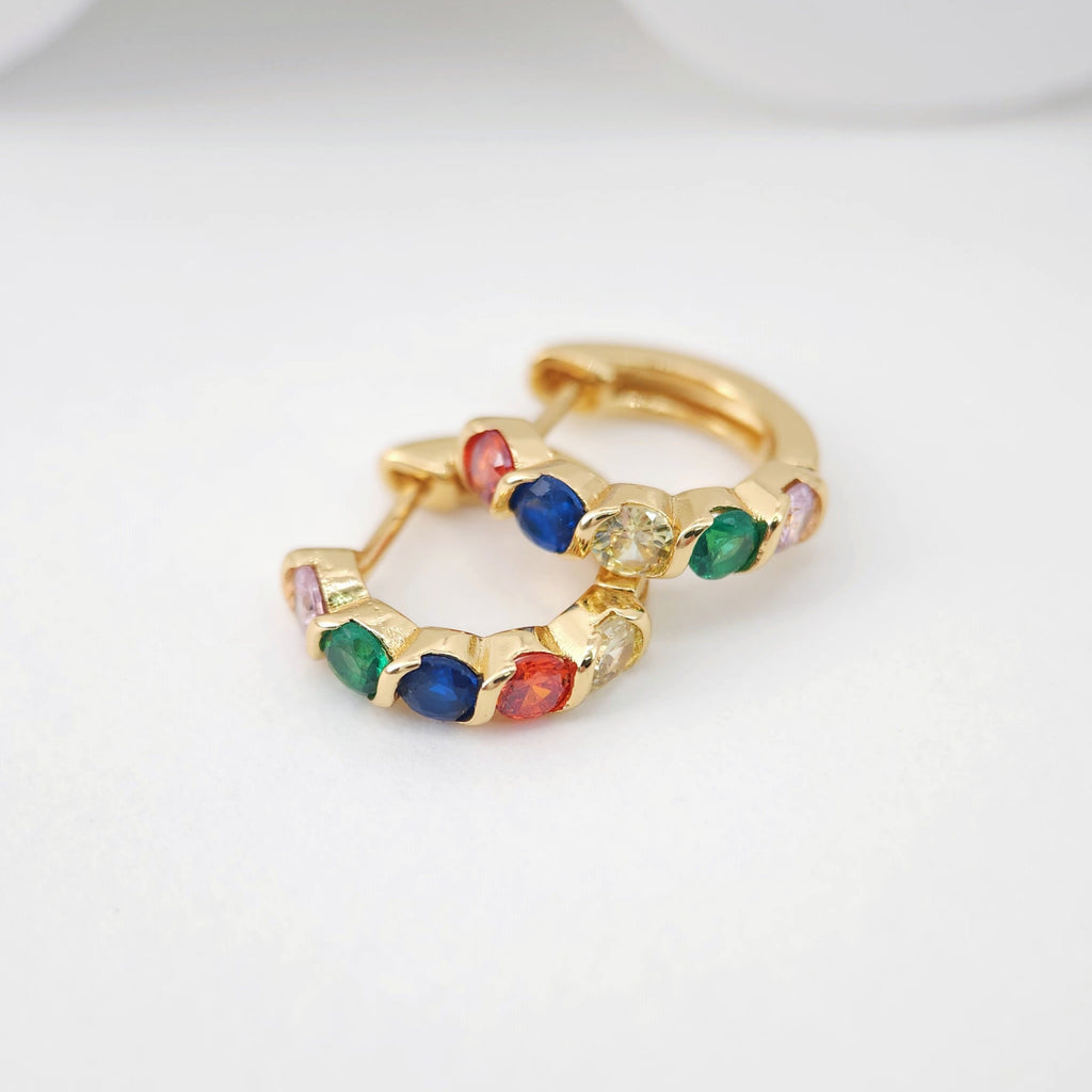 Cubic Ear Hoops Pave Crystal, 14mm, 18K Gold Plated Leverback Earrings, Huggie Hoops Earring S1061