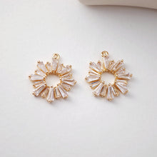 Load image into Gallery viewer, CZ Pave Sunflower Charm, Cubic Pendant, Real Gold Plated Brass Earring Charms, Jewelry Findings D0073