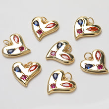 Load image into Gallery viewer, Gold Heart Charms, Rainbow CZ Pave, 18K Gold Plated, Love Pendant, Necklace Making Pendants, Jewelry Findings GZ343