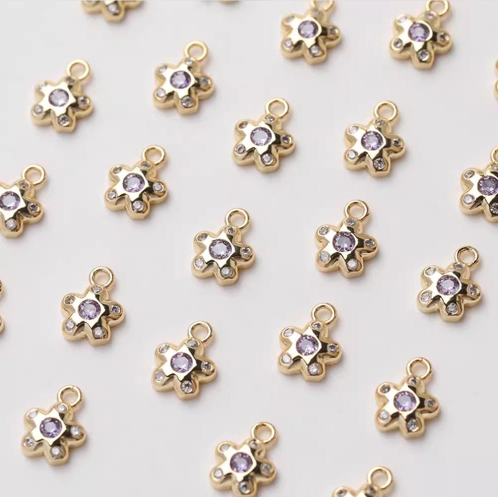 Flower Charm with loops, Cubic Zirconia Pave Pendant for Bracelet Necklace Earring, Jewelry Findings GZ637