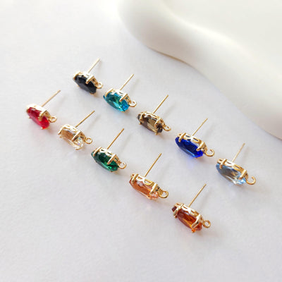 2pcs Drop Ear Post with Loops, 10 Colors Gemstone, Nickel Free, CZ 18K Gold Plated Stud Earring Finding D0225
