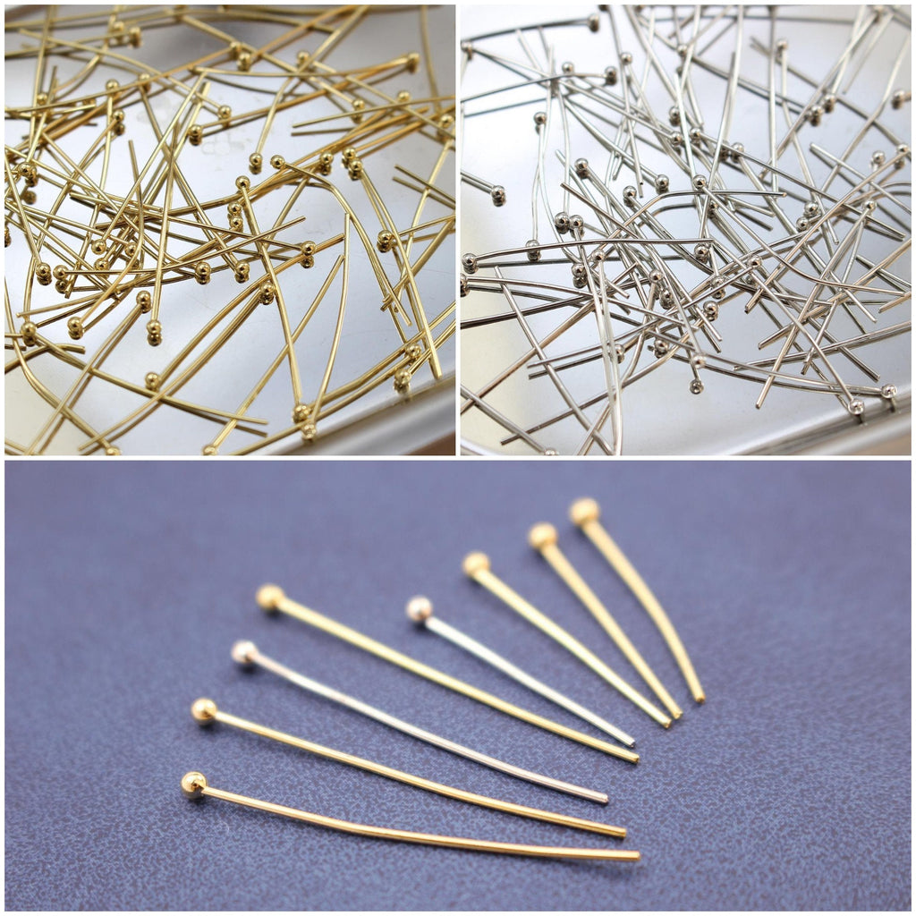 100pcs Ball Pins, Head Pins, 14K Gold Plated, 23Gauge, 15mm, 20mm, 30mm Component for Jewelry Making Findings GD009