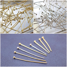 Load image into Gallery viewer, 100pcs Ball Pins, Head Pins, 14K Gold Plated, 23Gauge, 15mm, 20mm, 30mm Component for Jewelry Making Findings GD009
