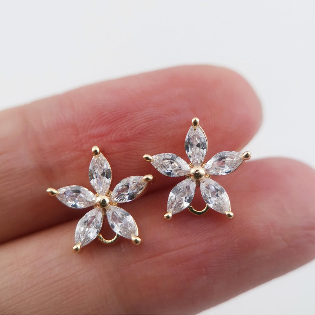 4PCS Cubic Flower Earring Post with Loops, S925 Silver Pin Nickel Free Earrings, Ear Stud Loop, Hypoallergenic Earring Findings Z005