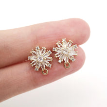 تحميل الصورة إلى عارض المعرض، أقراط على شكل زهرة من الزركونيا المكعبة، مطلية بالذهب مع حلقة، مضادة للحساسية، أدوات يدوية الصنع، لوازم صنع الأقراط بنفسك D0255