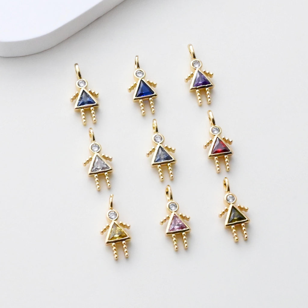 Girls Pendant, Birthstone Charm, Pave CZ, Mom Children Charm, 18K Gold Plated, For Bracelet And Necklace Making, Jewelry Findings S1408