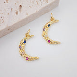 Cubic Crescent Moon Charm, 18K Gold Plated Moon Pendant, Clear Micro CZ Pave Horn Charms, 12x17mm, Jewelry Findings S762