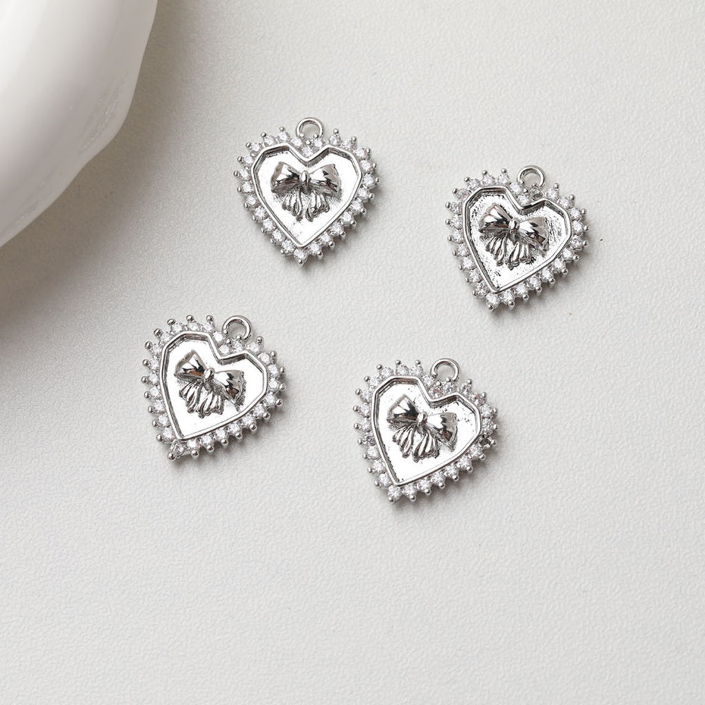 Gold Heart Pendant, CZ Pave, Bow Tie Pendant, Heart Charm for Necklace Making, Jewelry Findings GT041