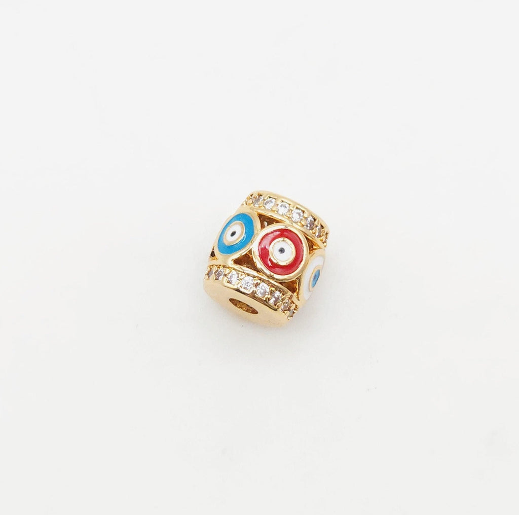 Barrel Column Beads, Spacer Beads, Enamel Evil Eye Beads, 18K Gold Plated Bracelet Necklace Making Jewelry Finding S20350