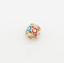Load image into Gallery viewer, Barrel Column Beads, Spacer Beads, Enamel Evil Eye Beads, 18K Gold Plated Bracelet Necklace Making Jewelry Finding S20350