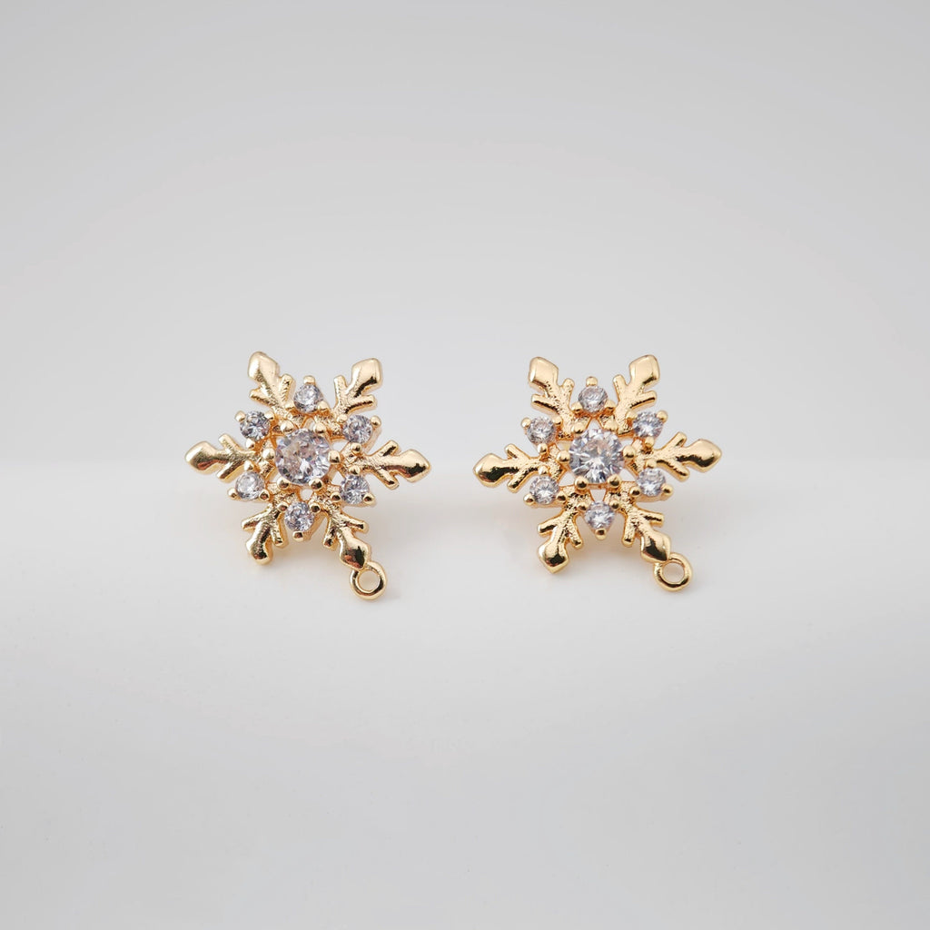 10PCS Cubic Snowflake Earring Post with Loops, S925 Silver Pin Nickel Free Earrings, Ear Stud Loop,Hypoallergenic Earring Findings ZX159