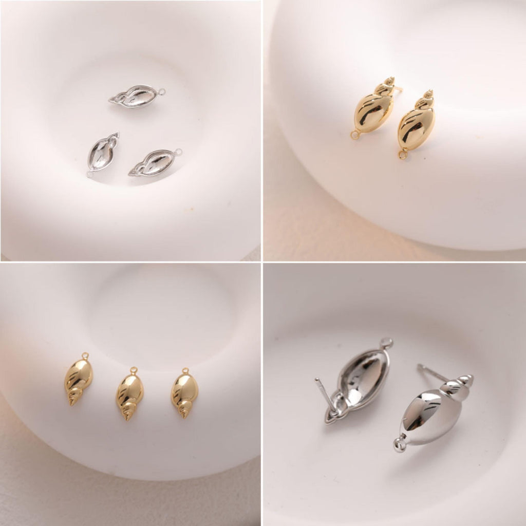 Conch-shaped Earrings Post With Loop, 18K Gold Plated, Nickel Free, Ear Stud Hypoallergenic Earring Findings GZ780