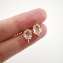 Load image into Gallery viewer, 4pcs Oval Shape Earring Post With Loop, S925 Silver Pin Nickel Free Earrings, Crystal Gemstone Stud, Hypoallergenic Earring Findings ZX030