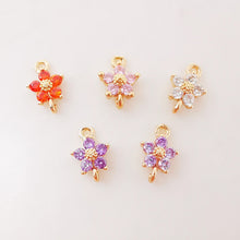 Load image into Gallery viewer, 5pcs Flower Connector Charm with loops, Multicolour Cubic Pave Pendant, Bracelet Necklace Making, Gold Plated Jewelry Findings L001-F258