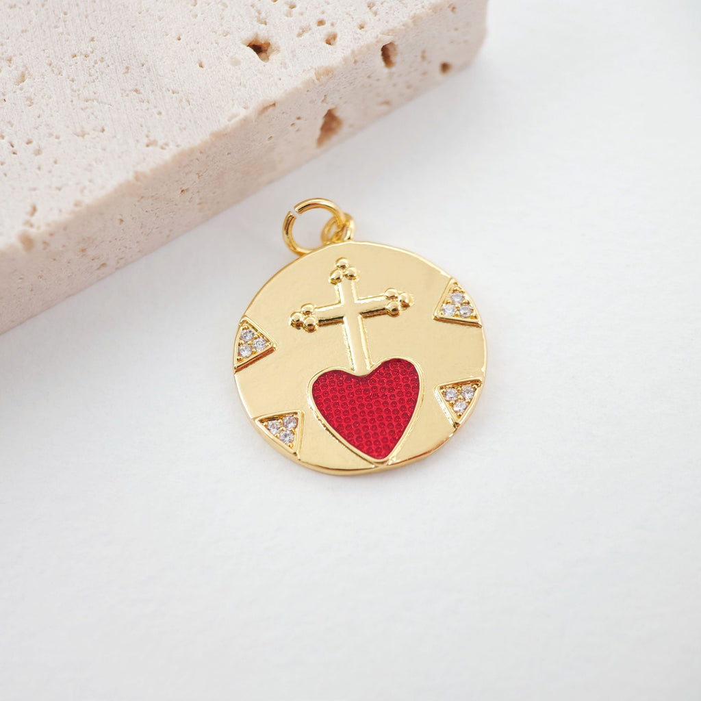 Evil Eye Charm, Coin Pendant, Heart Cross Charm, 18K Gold Plated CZ Pave Eye Pendant, Necklace Making Charm, Jewelry Findings S997