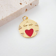 Load image into Gallery viewer, Evil Eye Charm, Coin Pendant, Heart Cross Charm, 18K Gold Plated CZ Pave Eye Pendant, Necklace Making Charm, Jewelry Findings S997