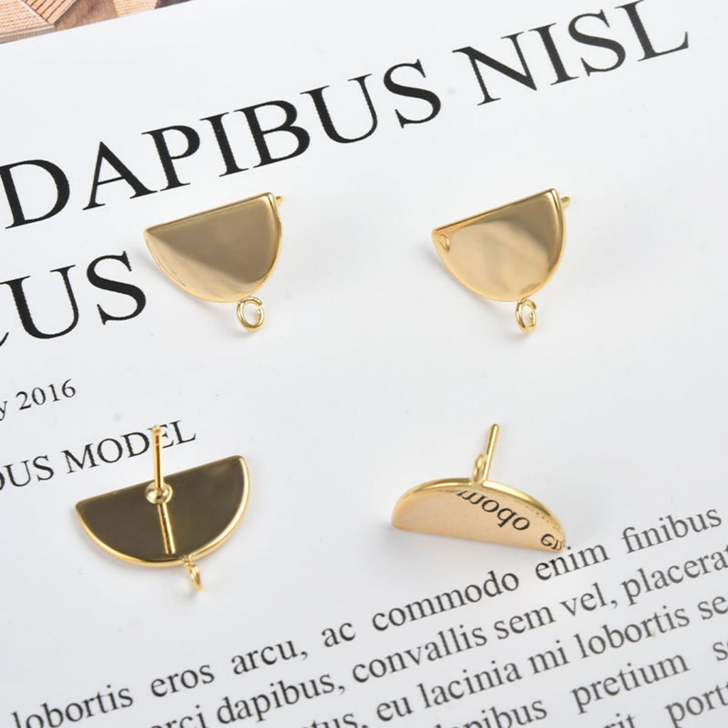 10pcs Gold Semicircle Earring Post With Loop, S925 Silver Needle Nickel Free Earrings, Ear Stud Loop, Hypoallergenic Earring Findings Z068