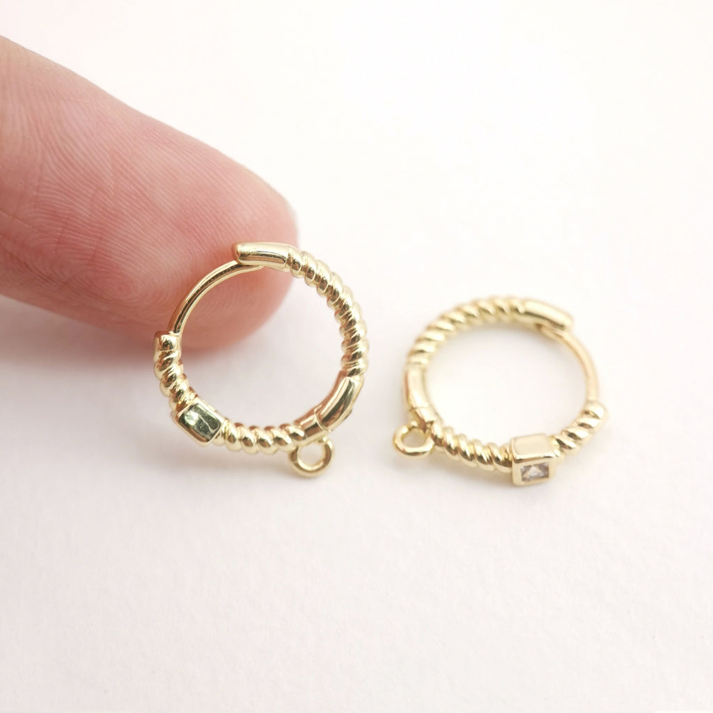 Helical zircon Earring Hoop, Gold Plated Huggie Hoop Earring with Loop, Huggie Hoops DIY Earring  Findings,Handmade Earring Supplies D0098