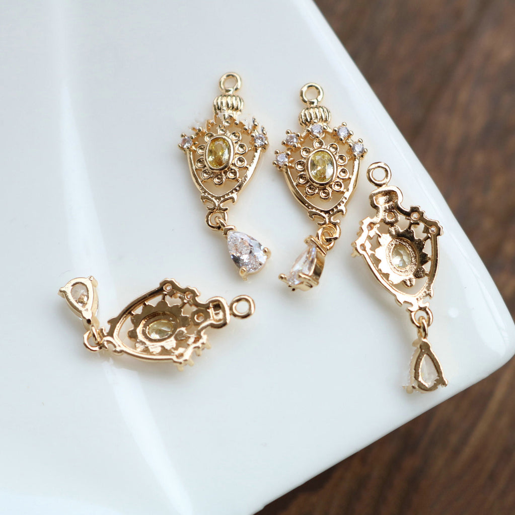 10 قطع - دلايات كريستال صغيرة على شكل دمعة، مطلية بالذهب عيار 14 قيراطًا، مقاس 6*16 مم، قطع مجوهرات HL061-F145