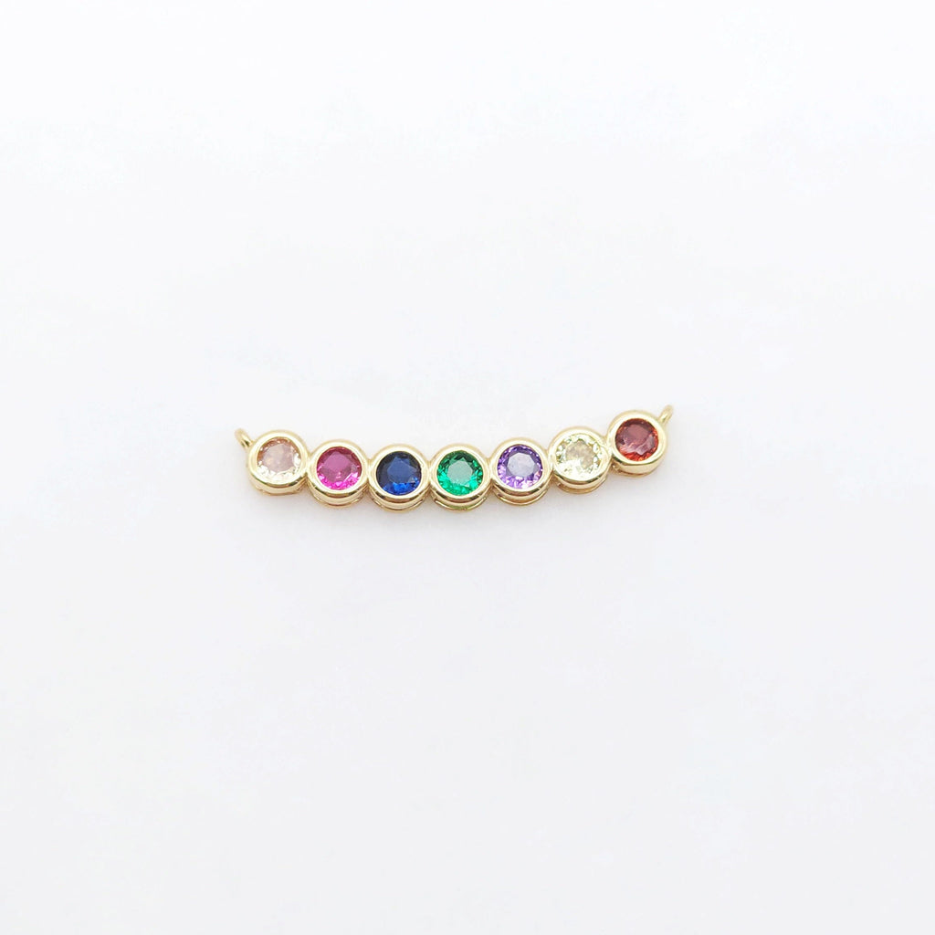 Rainbow Cubic Tennis Connector, 4mm CZ, 18K Gold Plated CZ Pave Tennis Pendant, Bracelet Making Charm, Jewelry Findings S20537