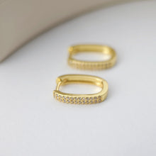 Load image into Gallery viewer, 18K Gold Plated Oval Hoop Earring, CZ Pave, Huggie Hoops Earring Parts, Oval Hoop earring  for Jewelry Making S1237