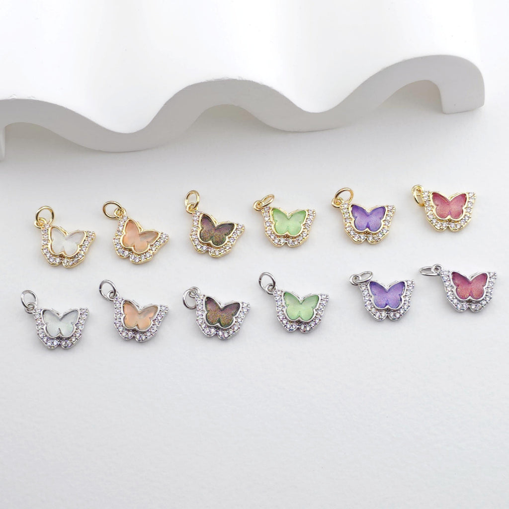 Crystal Butterfly Charms, CZ Pave Charm, 18K Gold/Silver Plated Butterfly Pendant, Jewelry Findings S1297