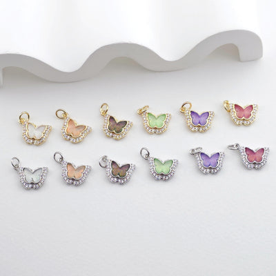 Crystal Butterfly Charms, CZ Pave Charm, 18K Gold/Silver Plated Butterfly Pendant, Jewelry Findings S1297